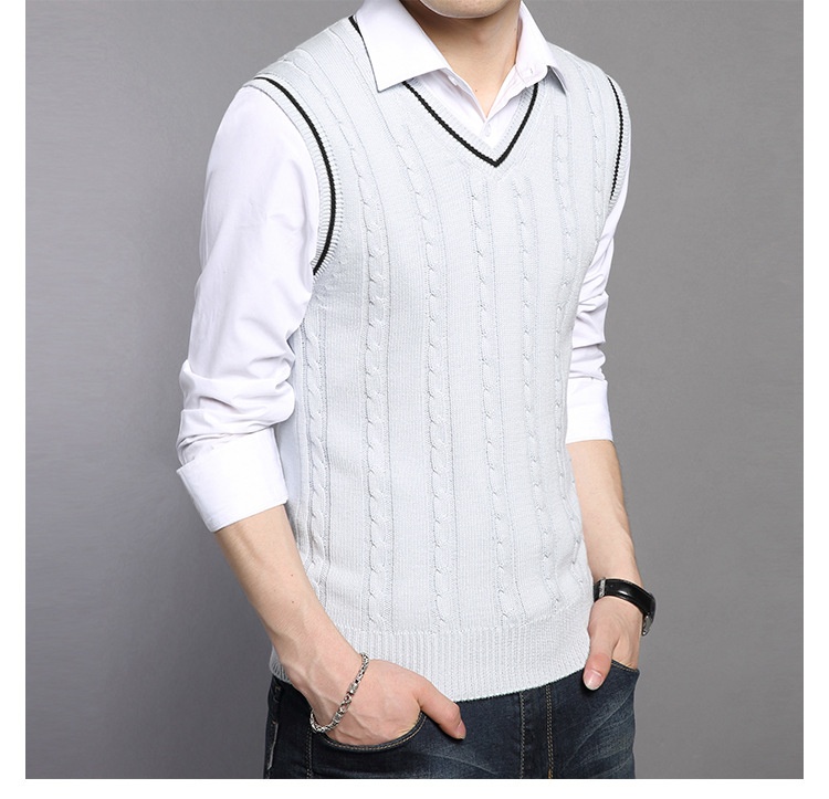 boy Boy Boy Boy Cross-Border Spring And Autumn College Style Warm Men's Slim Fit Youth Sleeveless Vest Fleece Knitted Sweater_voghion.com