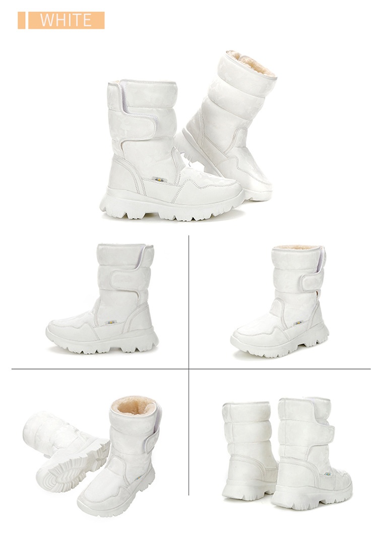 Zees Parent-Child Boys And Girls White Snow Boots Simple Camouflage Skiing Travel Thickened Waterproof Non-Slip Cross-Border_voghion.com