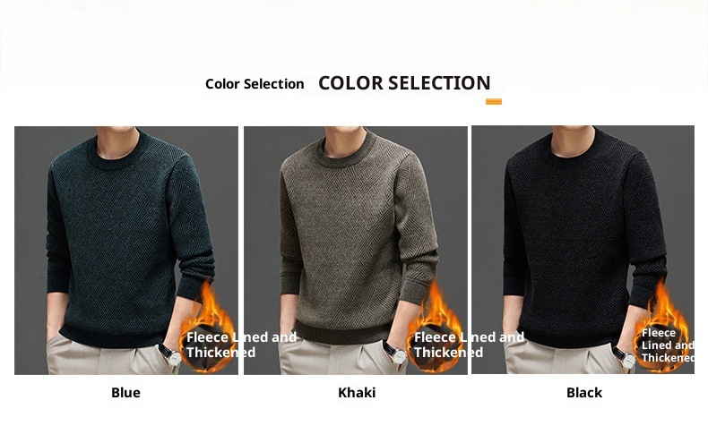 boy Boy Boy Boy 2023 Winter New Thickened Chenille Fleece Knitted Men's Round Neck Warm Base Layer Sweater_voghion.com