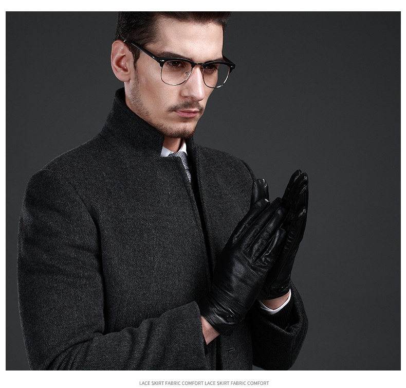 boy Boy Genuine Leather For Men Wholesale Labor Protection Men's Fleece-Lined Warm Sheepskin Gloves Thin Lining Autumn Winter_voghion.com