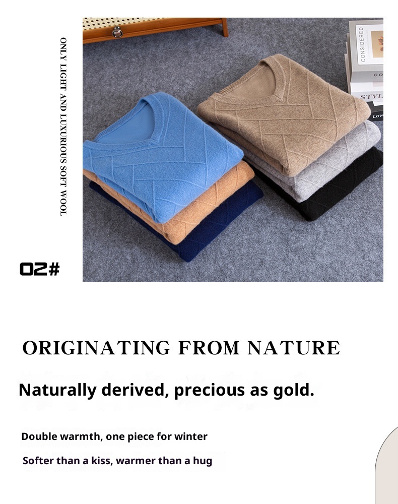 Maglione spesso da uomo in pura lana con scollo a V, autunno inverno 2024, nuovo modello casual da lavoro, con scollo a cuore_voghion.com