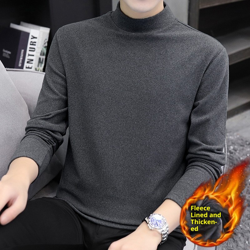 Jungen-Thermo-Langarmshirt mit halboffenem Rollkragen für Männer und Teenager, gefüttert mit dickem Fleece-Unterhemd_voghion.com