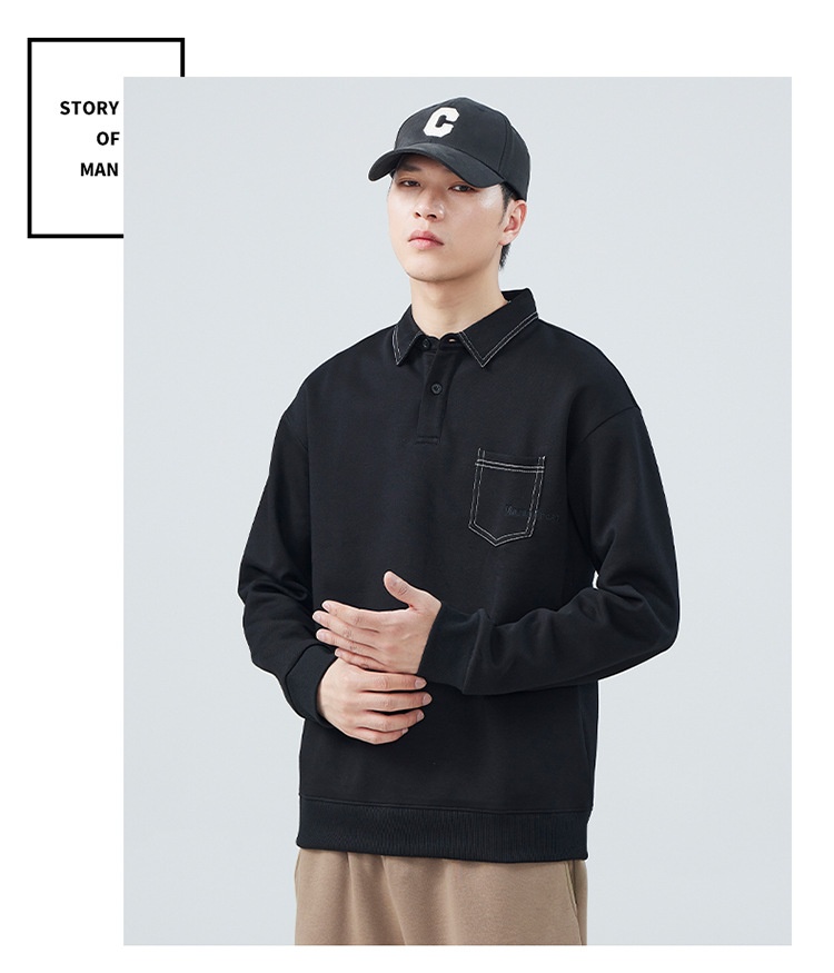 boy Boy 2024 Spring And New American Style Trendy Brand Sweatshirt Men's Turn-Down Collar Autumn Heavyweight High Street Polo_voghion.com