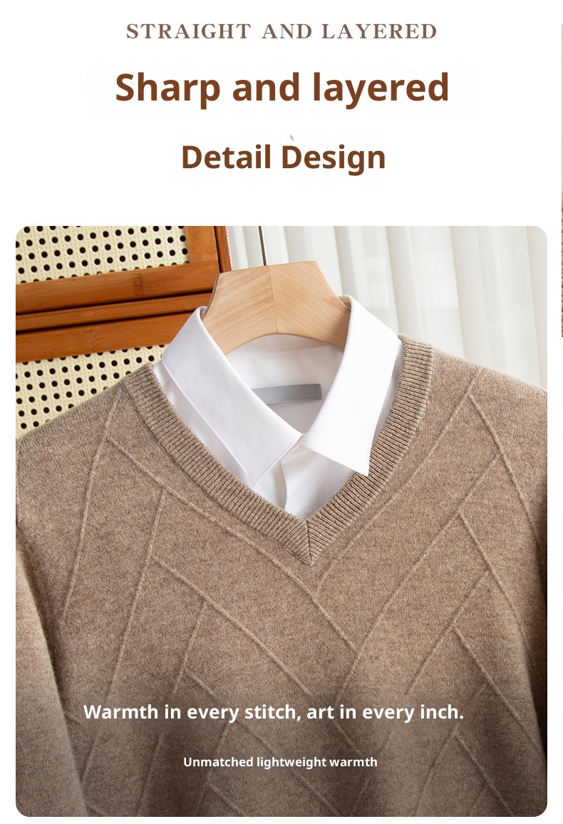 Maglione spesso da uomo in pura lana con scollo a V, autunno inverno 2024, nuovo modello casual da lavoro, con scollo a cuore_voghion.com