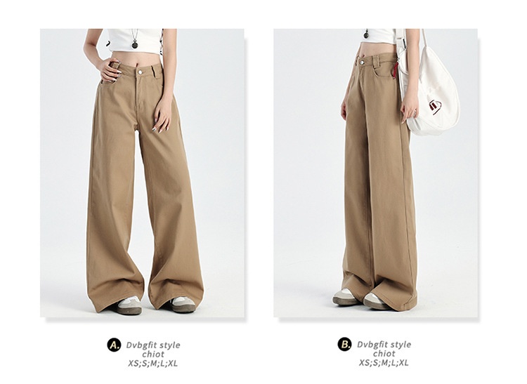 ChicShe Hong Kong-stijl rechte jeans voor dames, zomer, nieuwe high-end Latte Brown losse, afslankende, wijde broek tot op de grond_voghion.com