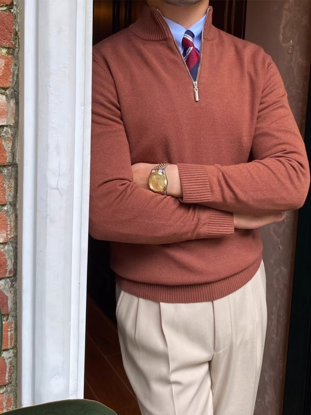 Erkek Çocuk Erkek Çocuk Sonbahar Kış Yeni Erkek Kazak Uzun Kollu Rahat Dik Yaka Yarım Fermuarlı Slim Fit Kazak Örgü Moda Zayıflama_voghion.com