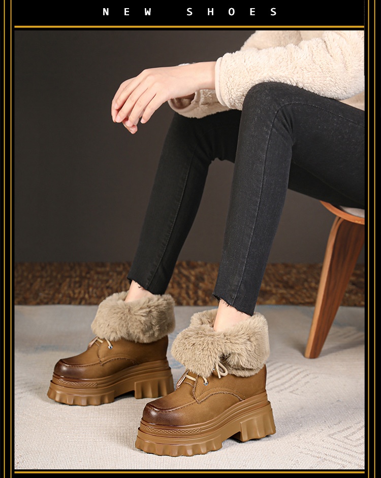 Botas de neve Zees de cano curto com cadarço, solado grosso e aumento de altura de 10 cm, para mulheres, ideais para esqui de inverno ao ar livre, em algodão quente._voghion.com