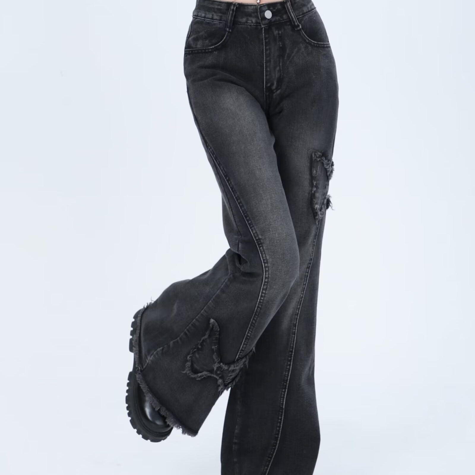 Jean évasé ChicShe Plus style américain tendance, broderie papillon, pour femme, été, grandes tailles, pantalon amincissant à jambes larges_voghion.com