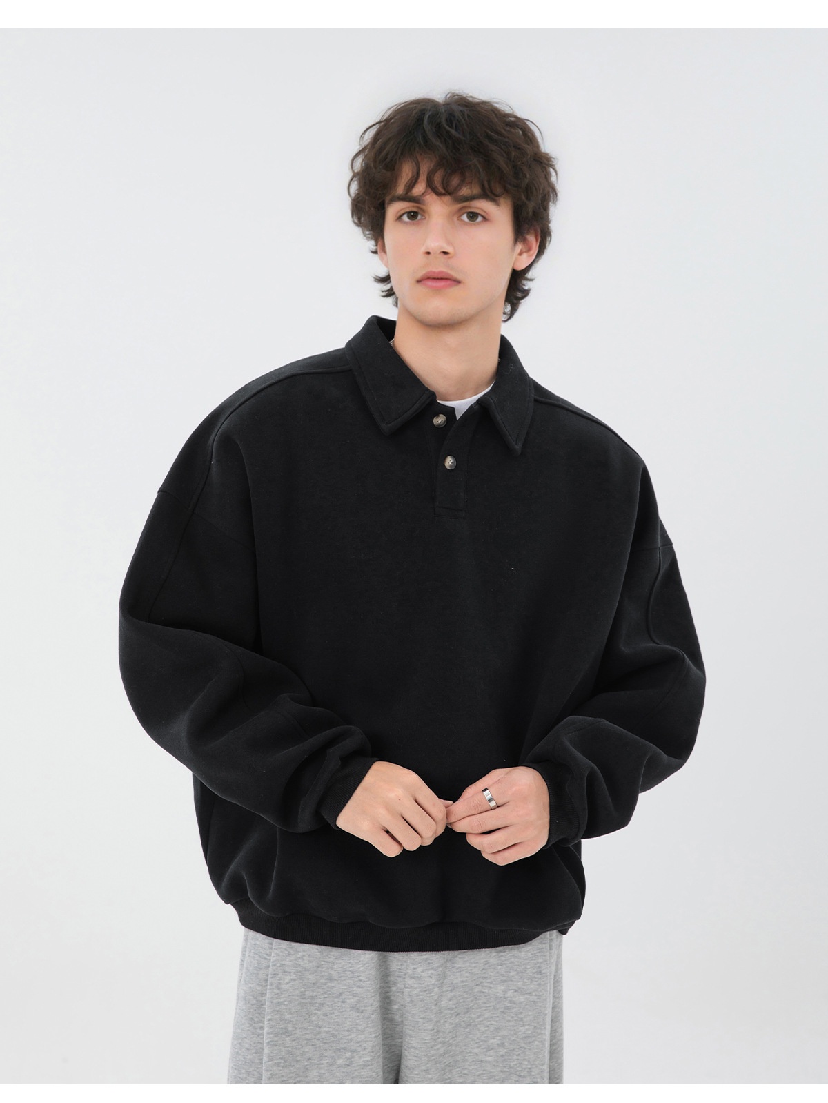 Sweat-shirt Boy Boy 380g épais à col rabattu pour homme, style automne, coupe ample, léger, style vintage Old Money_voghion.com