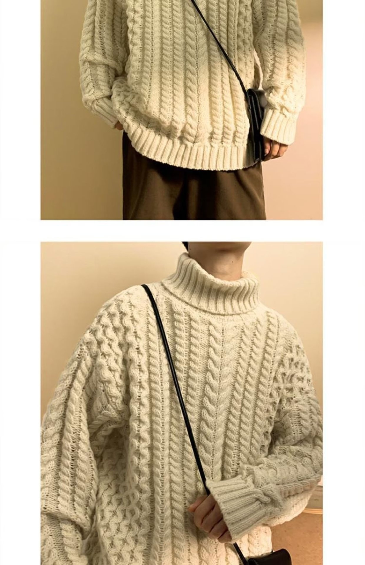 Pull en maille épaisse à torsades pour homme, col montant, automne-hiver, style américain décontracté, haut de gamme._voghion.com