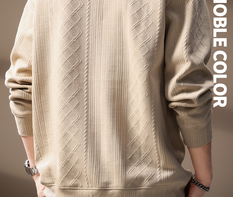 boy Boy High-Ed Frech Style Diamod Patter Jacquard Log-Sleeve Kit Sweater Me, Autum Textured Loose Fit Polo Shirt For_voghion.com