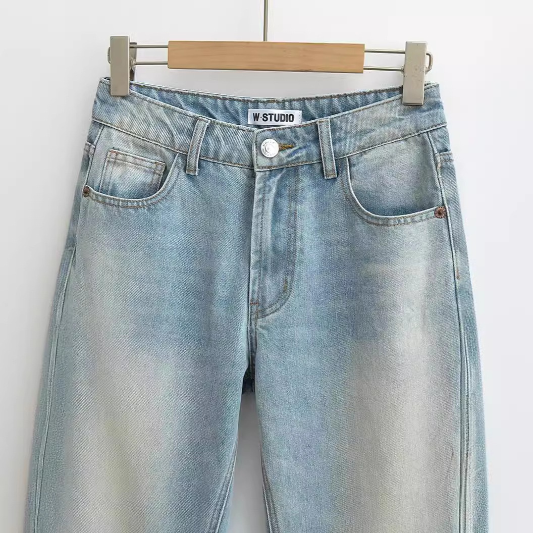 ChicShe 2025 Nieuwe INS Europese en Amerikaanse stijl gewassen witte mid-waist flared broek vloerlengte dames hoge taille afslankend_voghion.com