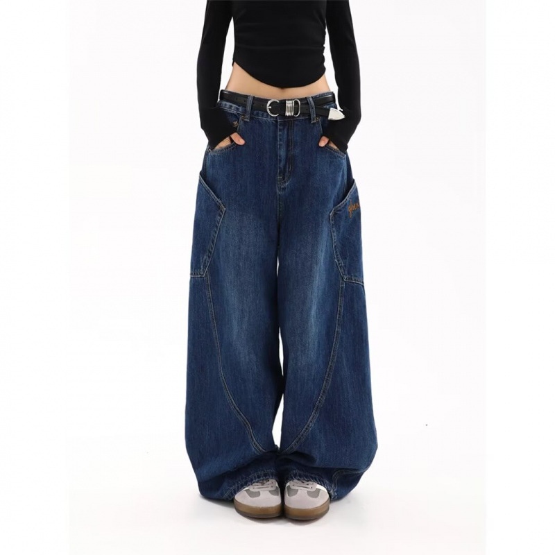Jeans ChicShe American Retro Large Pocket Scimitar da donna, stile primaverile e autunnale, design High Street, gamba larga e ampia_voghion.com