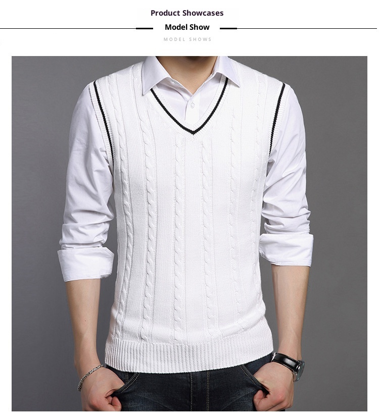 boy Boy Boy Boy Cross-Border Spring And Autumn College Style Warm Men's Slim Fit Youth Sleeveless Vest Fleece Knitted Sweater_voghion.com