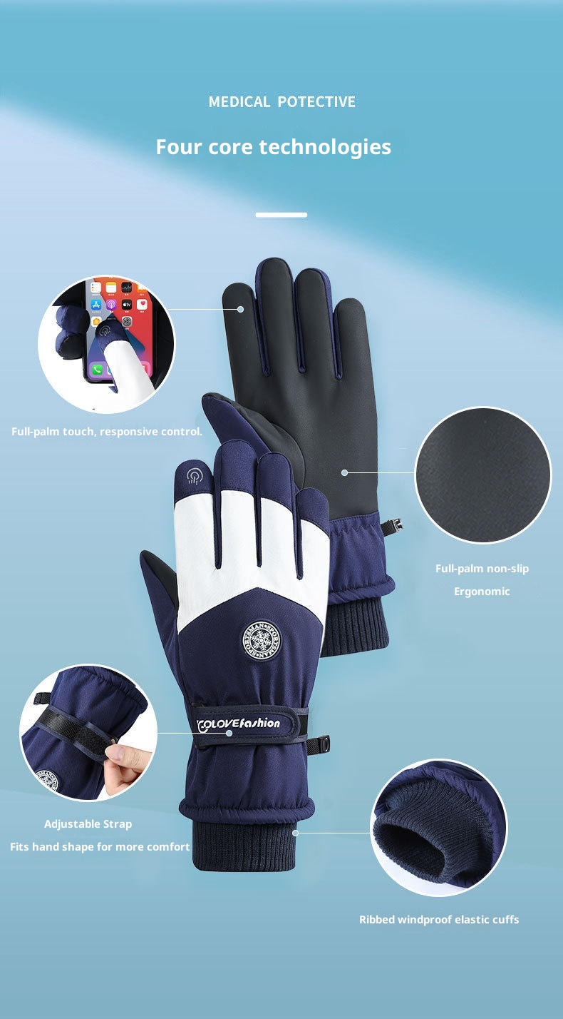 Boy Ski 2025 Winter Herren und Damen Outdoor Bergsteigen Winddicht Kältedicht Fleecegefüttert Touchscreen Verdickt Warme Handschuhe_voghion.com