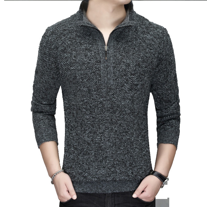 Jungen-Strickjacke aus dickem Fleece, Herren-Freizeitstrickjacke mit Stehkragen, Halbstrickjacke 8146#_voghion.com