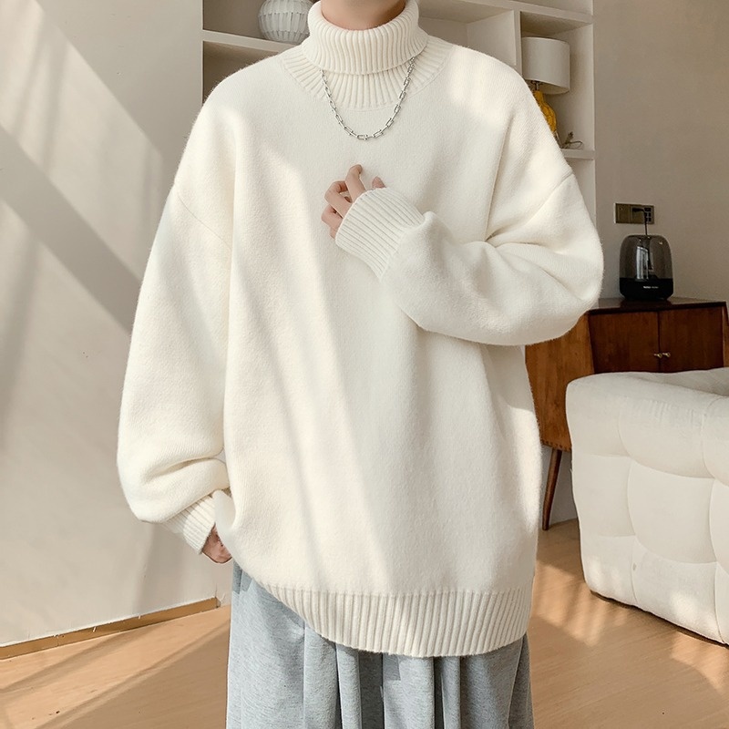 boy Boy Boy Boy Turnable High Collar Men Winter Plus Size Trendy Loose Fit Versatile Knitted Sweater Casual Inner Layer Base Shirt_voghion.com