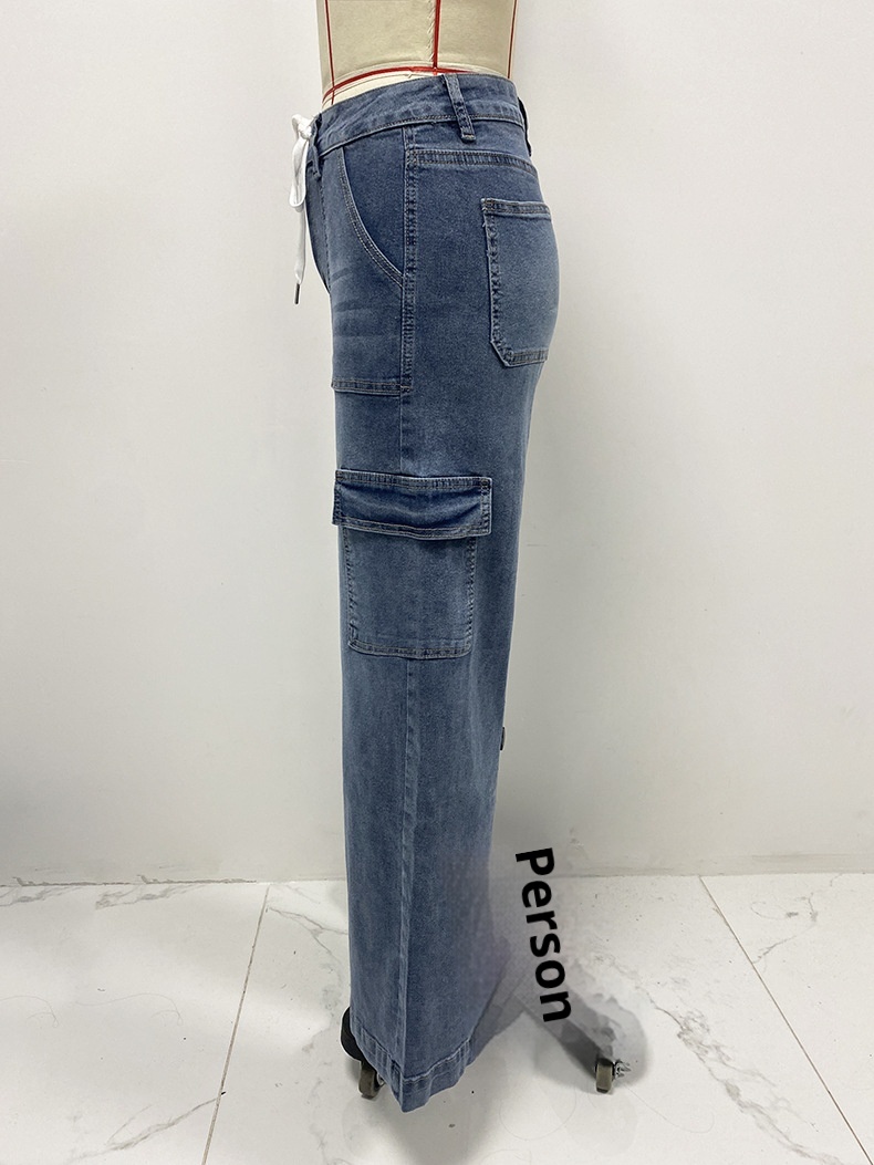 ChicShe Vendita diretta in fabbrica 2025 Nuovi jeans a gamba dritta da donna in stile americano, casual, con lacci, multitasche, funzionali, cargo_voghion.com