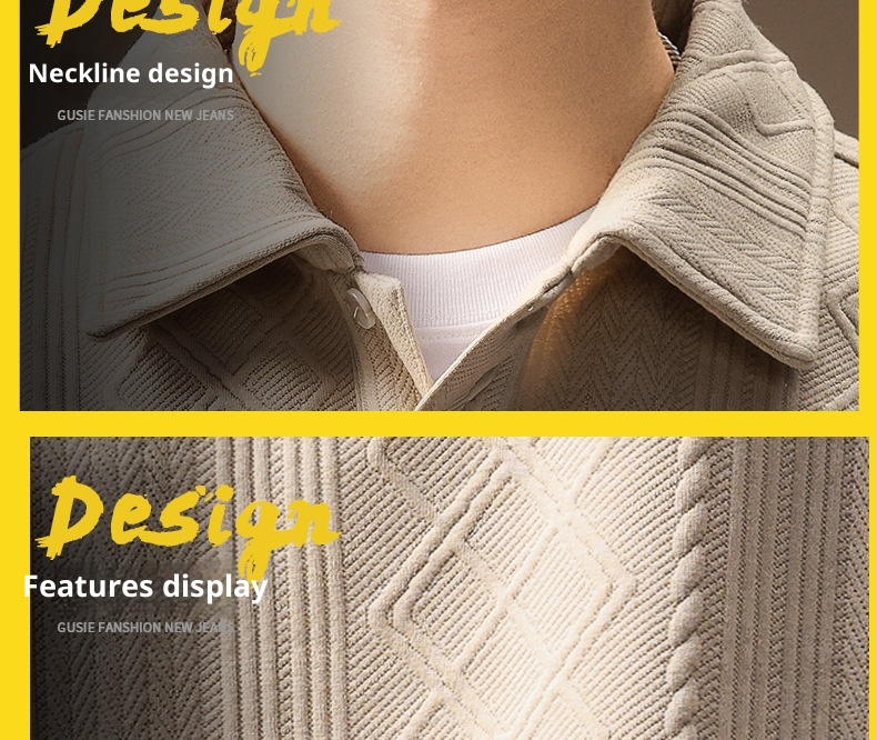 boy Boy High-Ed Frech Style Diamod Patter Jacquard Log-Sleeve Kit Sweater Me, Autum Textured Loose Fit Polo Shirt For_voghion.com