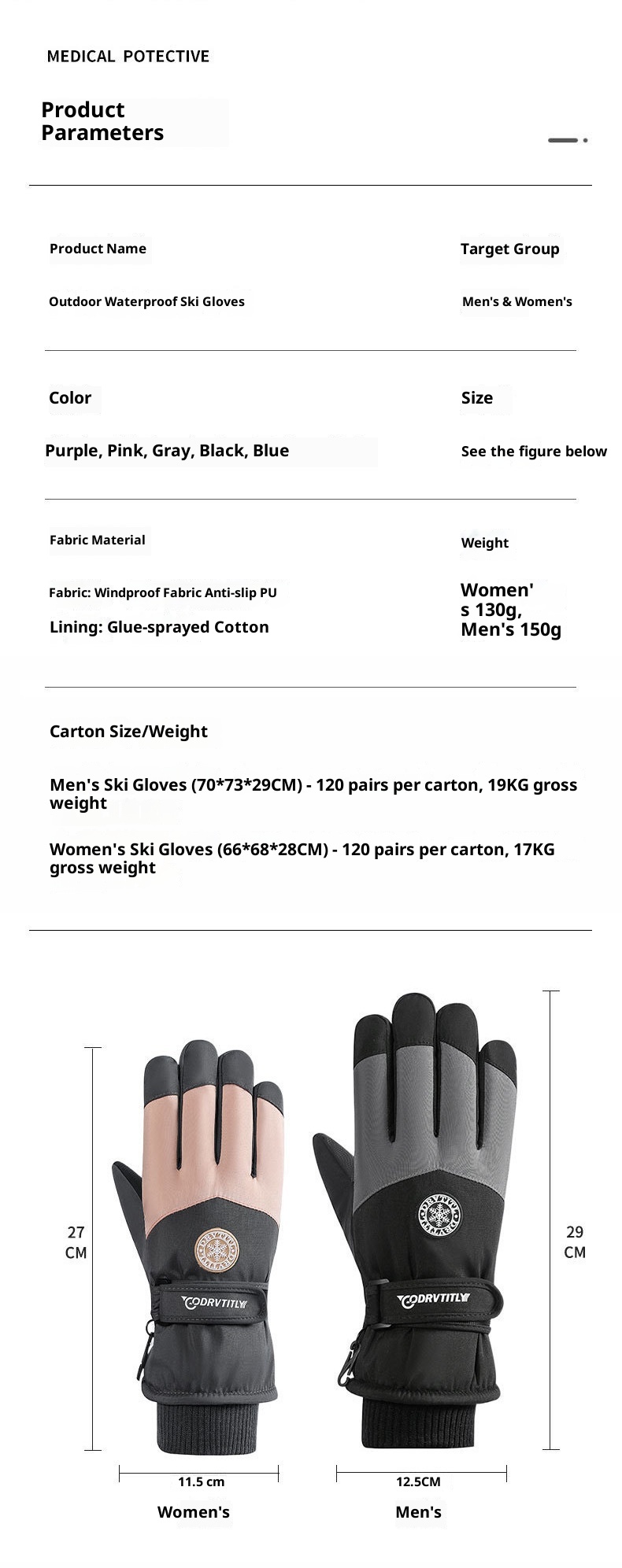 Boy Ski 2025 Winter Herren und Damen Outdoor Bergsteigen Winddicht Kältedicht Fleecegefüttert Touchscreen Verdickt Warme Handschuhe_voghion.com