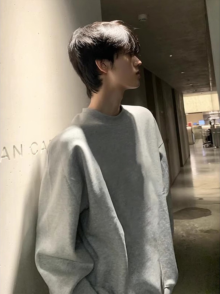 Schwarzes Herren-Sweatshirt im amerikanischen Stil, Herbst/Winter, Fleece, Cleanfit, schweres Langarmshirt aus reiner Baumwolle_voghion.com