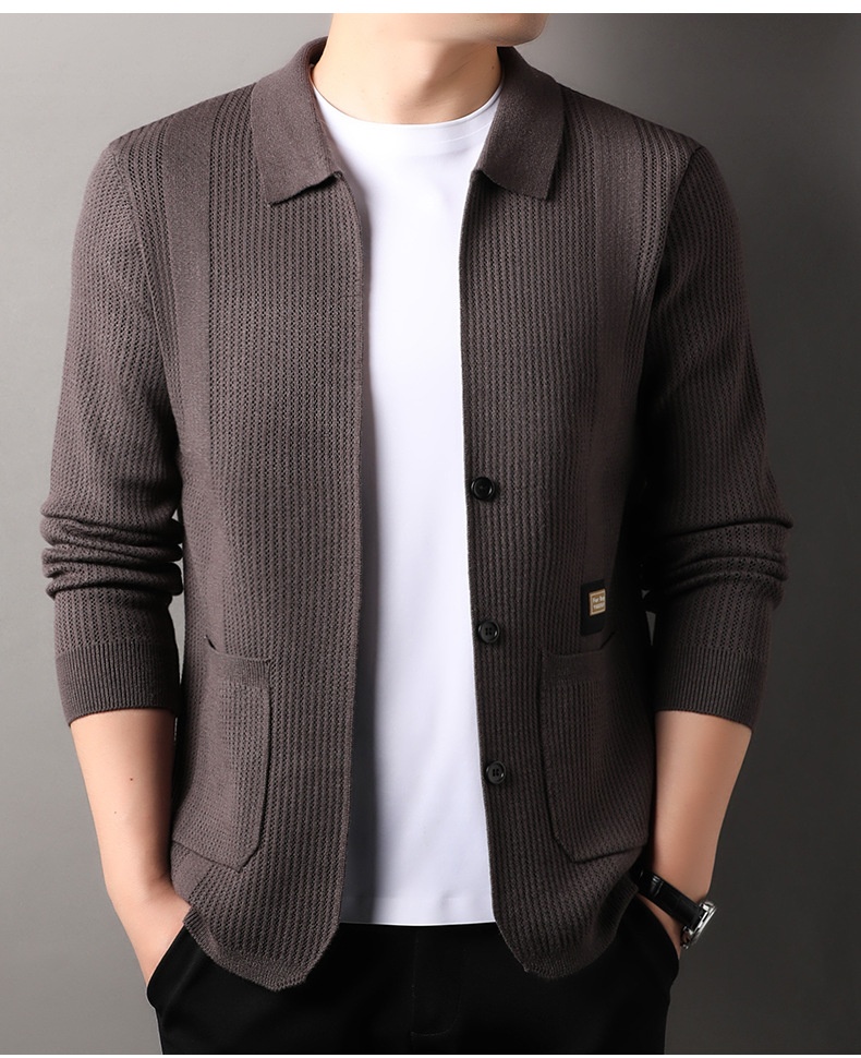 boy Boy Boy Boy Live Streaming Off-Site Dropshipping Autumn Winter Cardigan Men Solid Color Casual Men's Versatile Jacquard Knitted_voghion.com