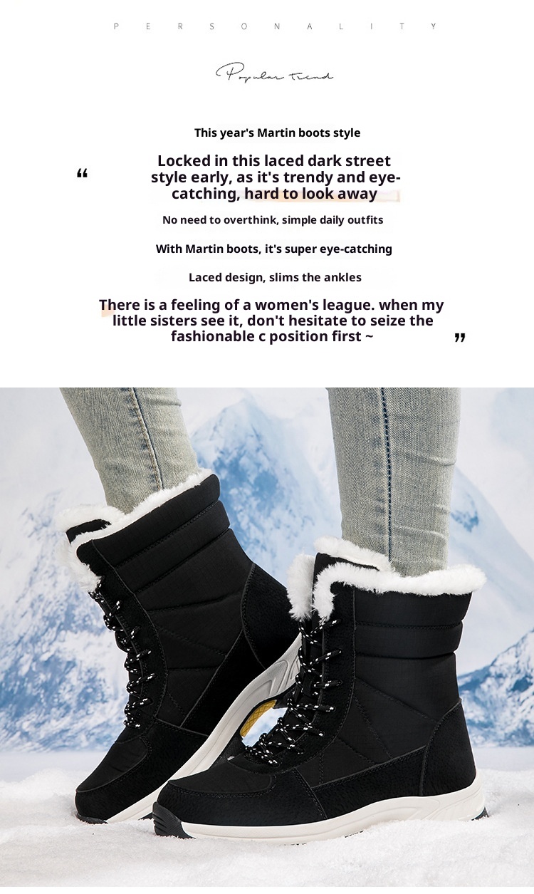 Zees Zees Women's Snow Winter Fleece Lined Thickened New Style Northeast Cotton Shoes Waterproof Non-Slip Outdoor Skiing Mid-Calf_voghion.com