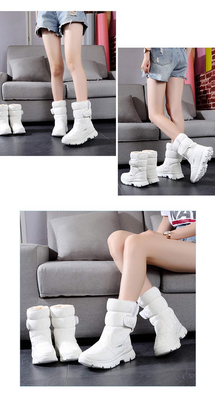 Zees Parent-Child Boys And Girls White Snow Boots Simple Camouflage Skiing Travel Thickened Waterproof Non-Slip Cross-Border_voghion.com