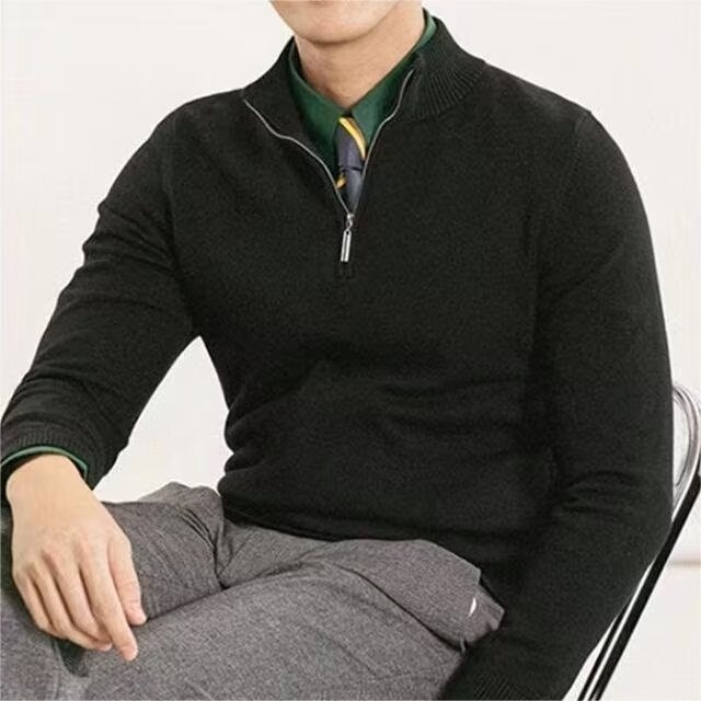 Erkek Çocuk Erkek Çocuk Sonbahar Kış Yeni Erkek Kazak Uzun Kollu Rahat Dik Yaka Yarım Fermuarlı Slim Fit Kazak Örgü Moda Zayıflama_voghion.com