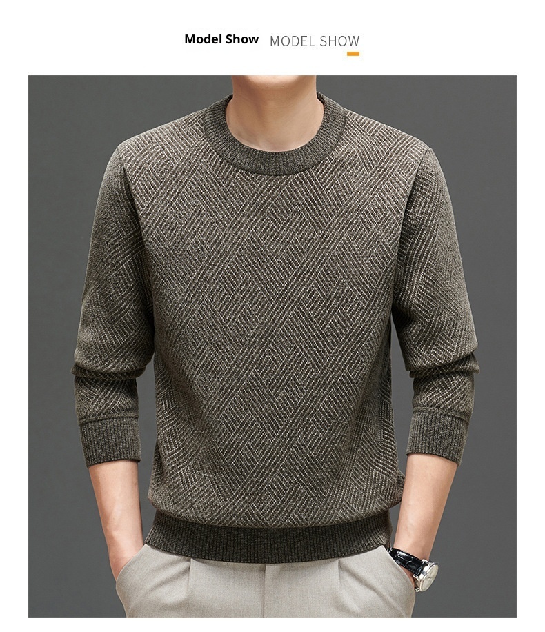 boy Boy Boy Boy 2023 Winter New Thickened Chenille Fleece Knitted Men's Round Neck Warm Base Layer Sweater_voghion.com