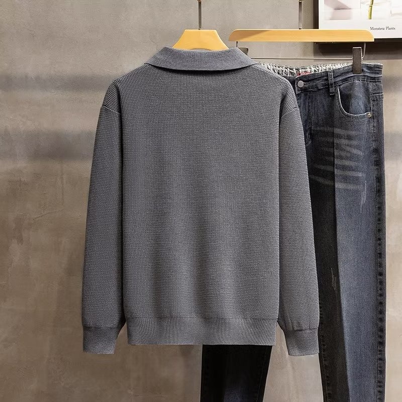 boy Boy Turn-Down Collar Knit Autumn Winter 2022 New Style Men High-End Trendy Pullover Long Sleeve Polo Sweater_voghion.com