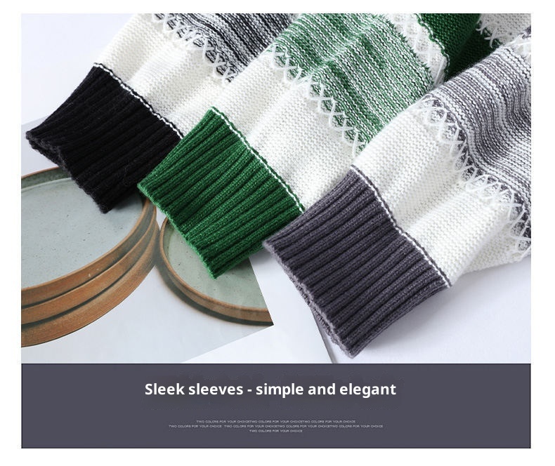 boy Boy Boy Boy Dropshipping Foreign Trade Wholesale Autumn Winter New Striped Men's Large Size Pullover Knitted Sweater For Men_voghion.com