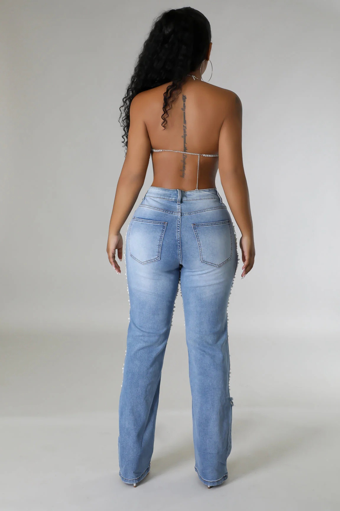 ChicShe Spicy Girl Zomer Europese en Amerikaanse Cross-Border Distressed Heavy Beaded Elastische Jeans Lange Broek Dames JEANS_voghion.com