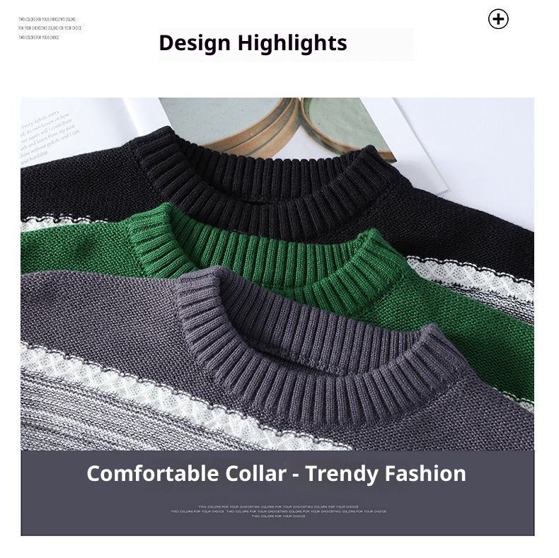 boy Boy Boy Boy Dropshipping Foreign Trade Wholesale Autumn Winter New Striped Men's Large Size Pullover Knitted Sweater For Men_voghion.com