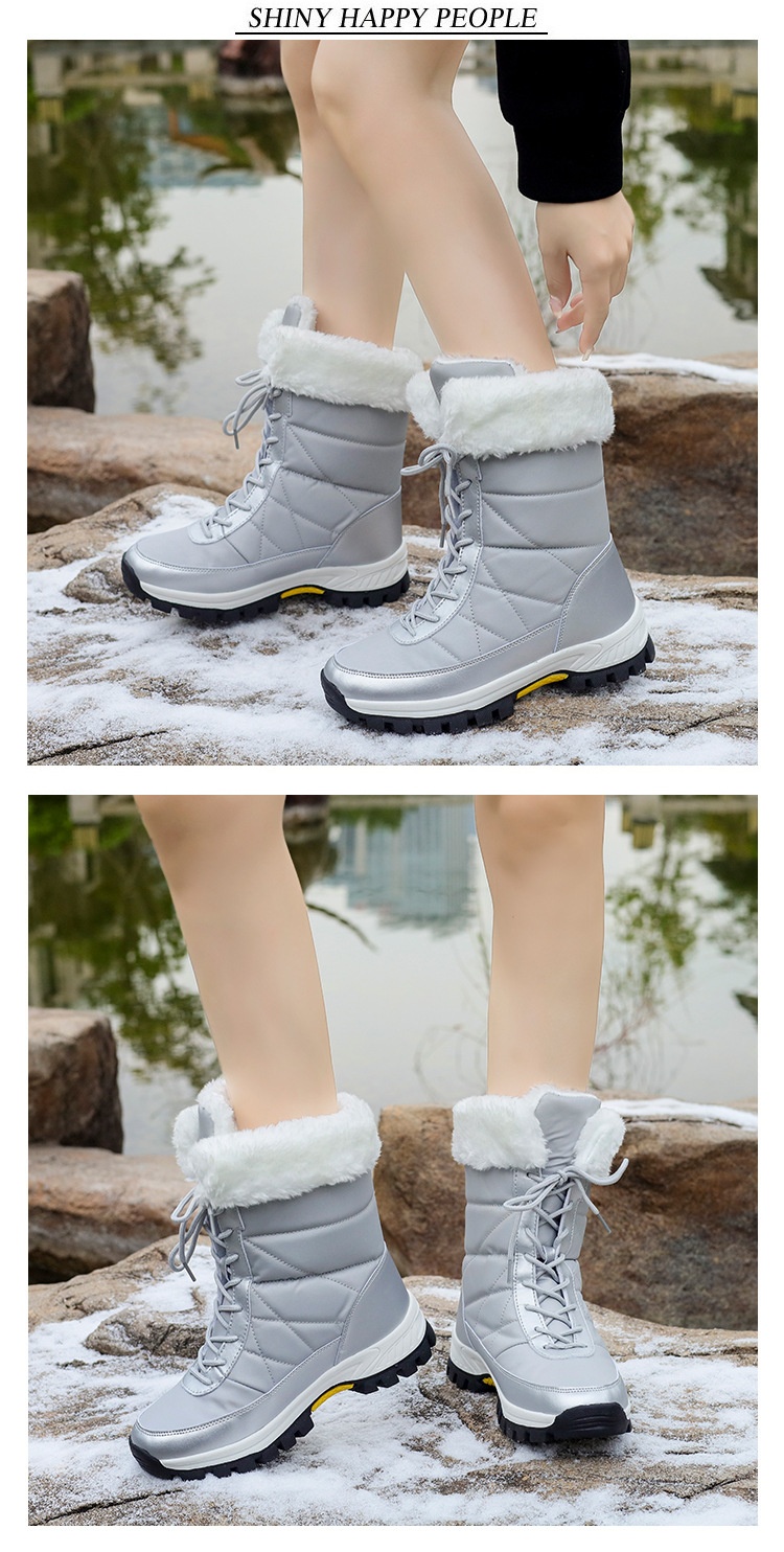 Zees 2025 Damen-Winterskischuhe, warm mit Fleece gefüttert, hohe Schnürschuhe aus Baumwolle, rutschfeste Wanderschuhe_voghion.com