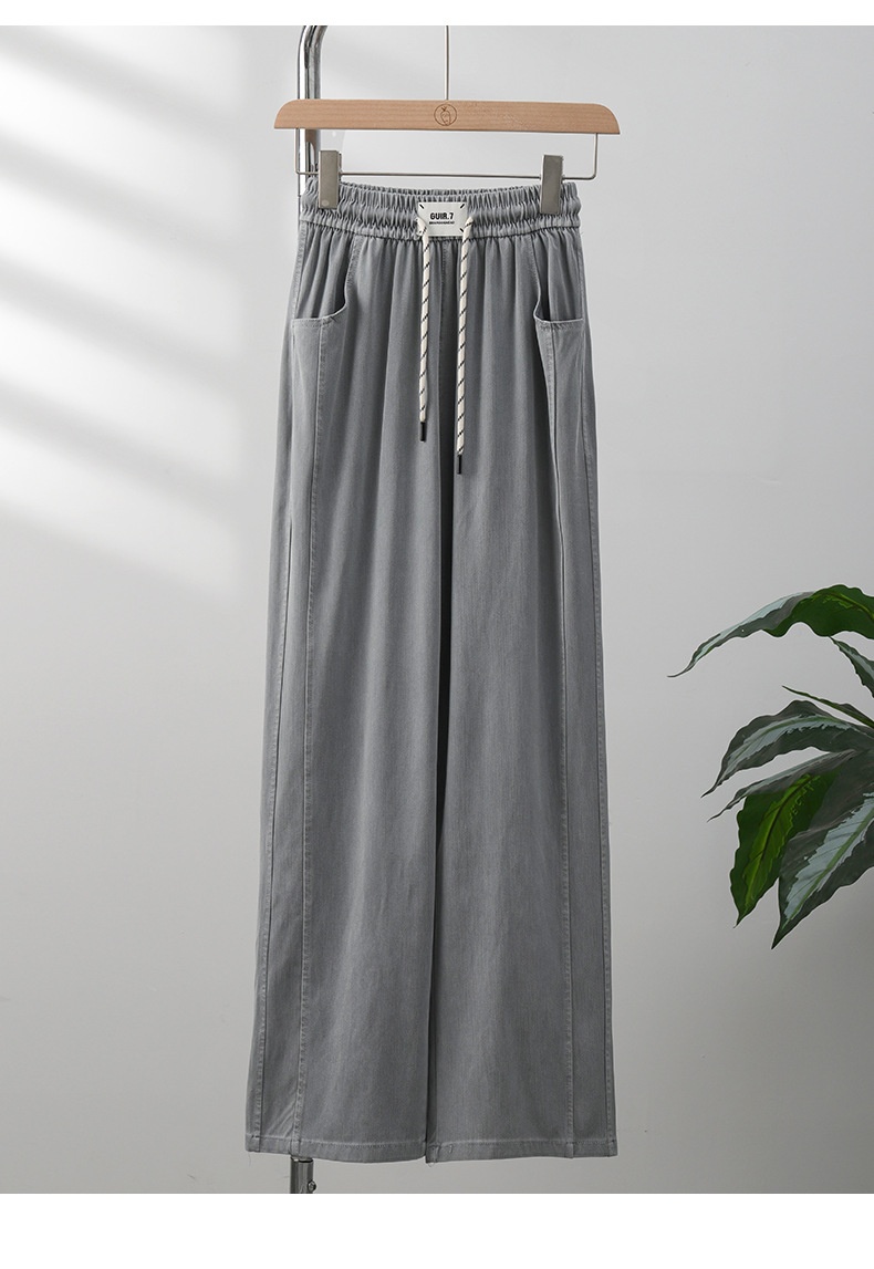 Jean ChicShe Tencel pour femme, été 2025, coupe fine, taille S, drapé, taille élastique, jambes larges, effet soie glacée._voghion.com