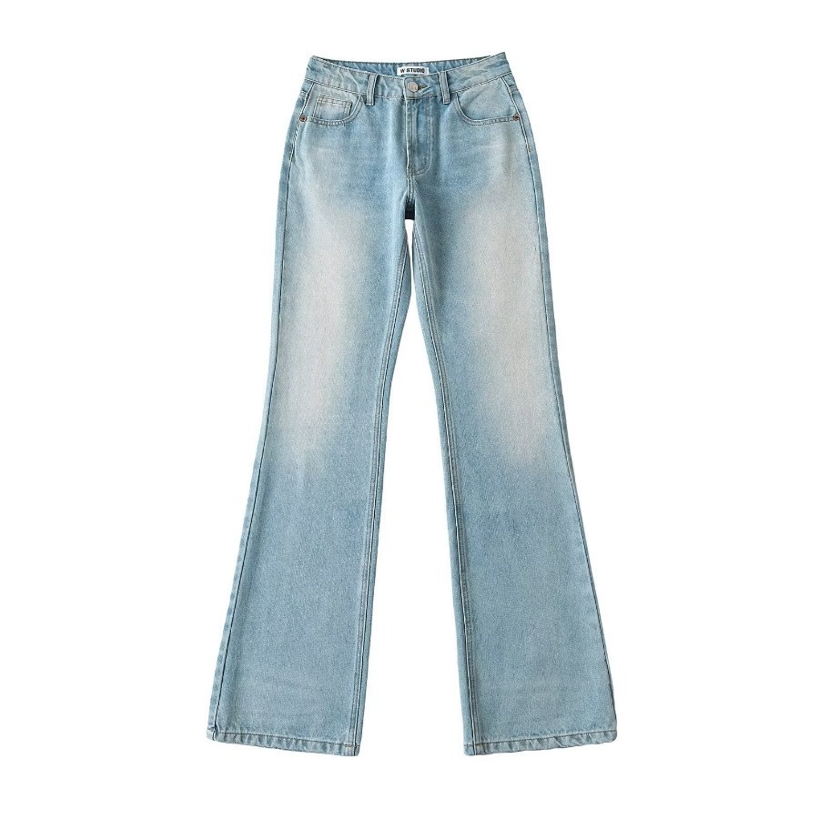 ChicShe 2025 Nieuwe INS Europese en Amerikaanse stijl gewassen witte mid-waist flared broek vloerlengte dames hoge taille afslankend_voghion.com