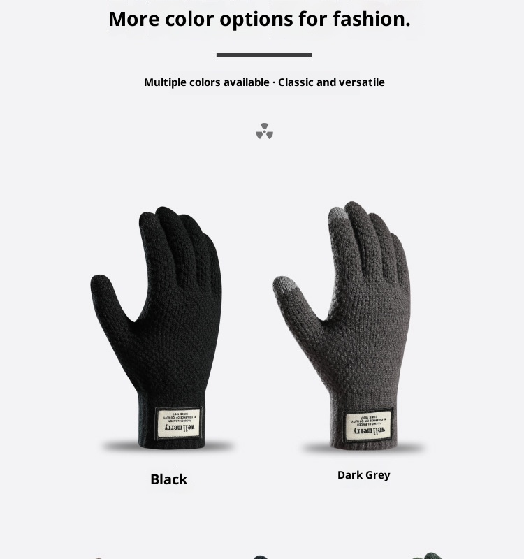 boy Boy Factory Direct Knitted Autumn Winter Large Size Men's Fleece Lined Thick Jacquard Warm Wool Touchscreen Gloves_voghion.com
