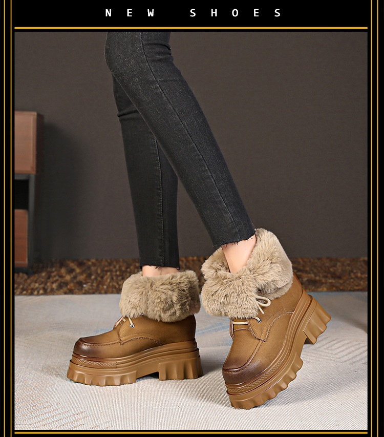 Botas de neve Zees de cano curto com cadarço, solado grosso e aumento de altura de 10 cm, para mulheres, ideais para esqui de inverno ao ar livre, em algodão quente._voghion.com