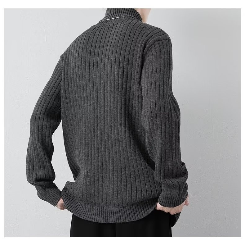 boy Boy Boy Boy 2024 Autumn Winter Round Neck Men Thickened Lazy Style Knitted Sweater Trendy Casual Solid Color Base Shirt Knitwear_voghion.com