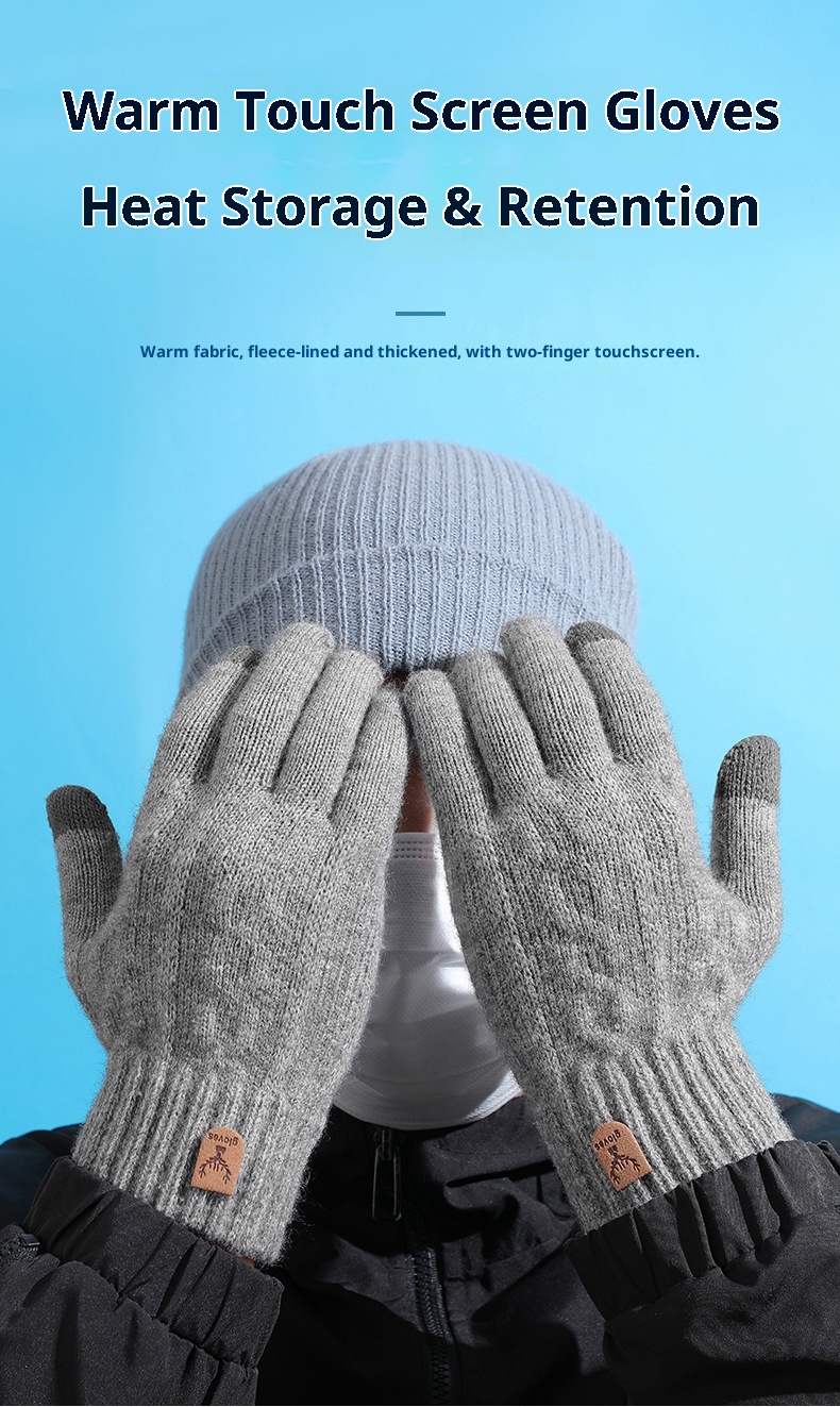 boy Boy Winter Warm Touchscreen Fleece Lined Thick Knitted Cycling Cold-Proof Men's Five-Finger Wool Gloves Cross-Border_voghion.com