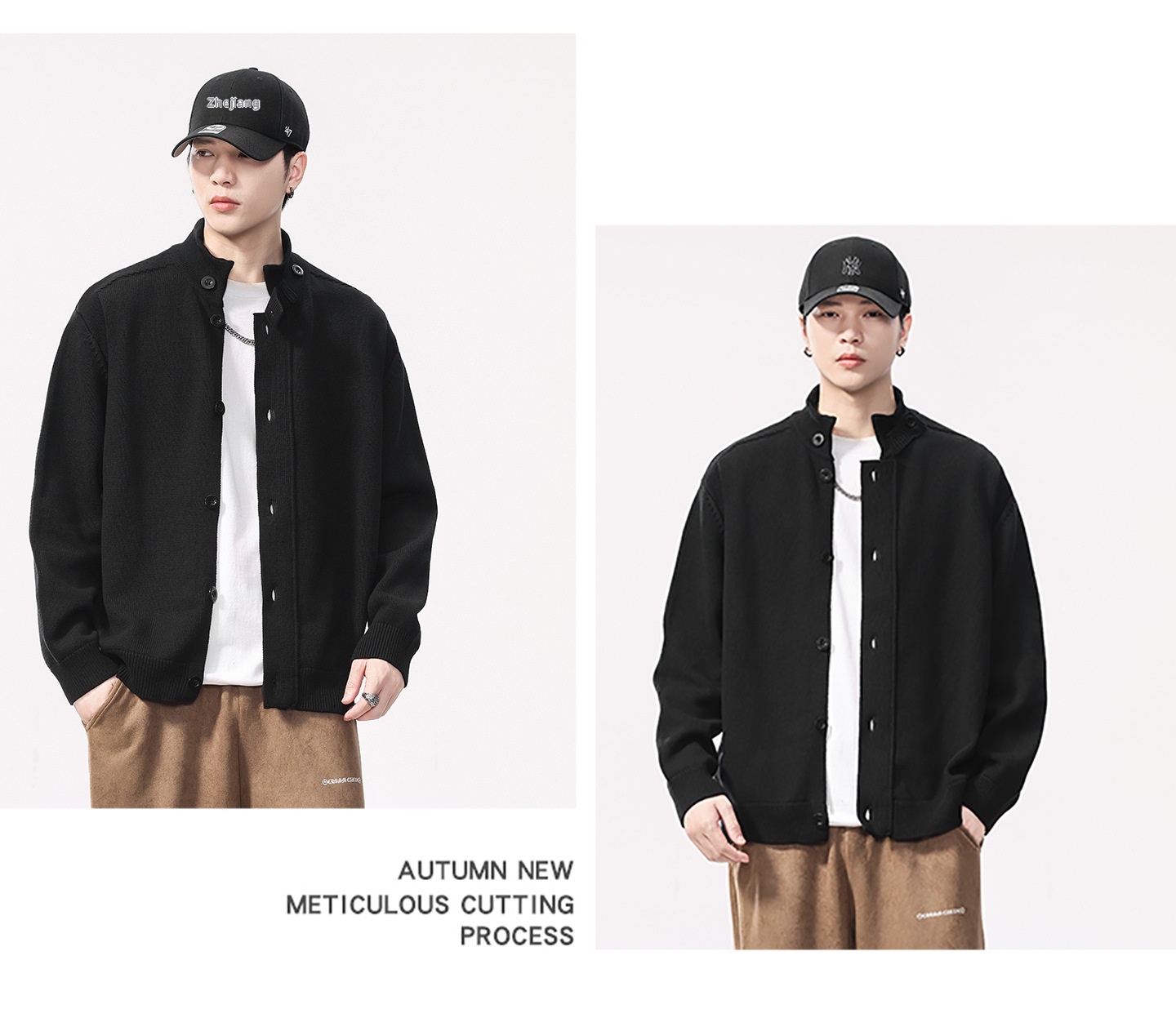 boy Boy Boy Boy 2025 Autumn Winter New Japanese Style Solid Color Stand Collar Cardigan Sweater Jacket Men Loose Casual Top_voghion.com