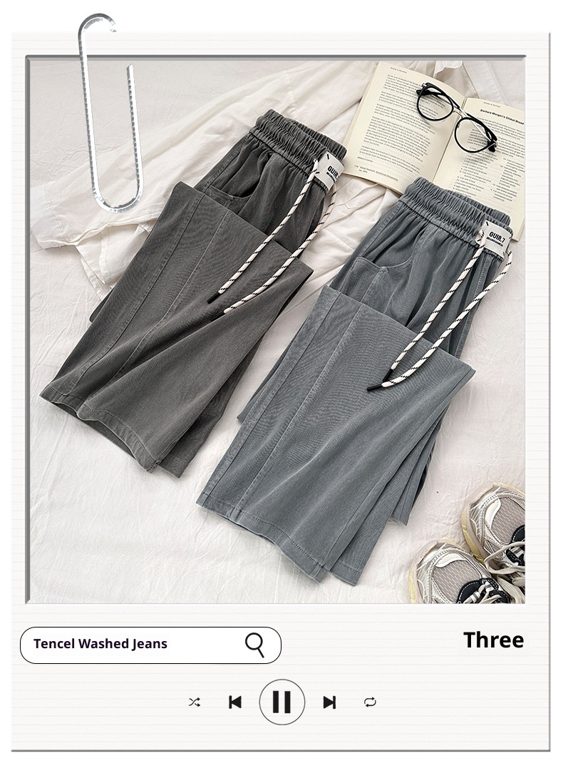 Jean ChicShe Tencel pour femme, été 2025, coupe fine, taille S, drapé, taille élastique, jambes larges, effet soie glacée._voghion.com