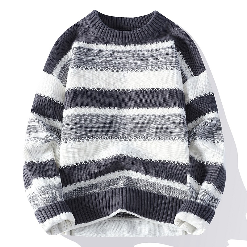 boy Boy Boy Boy Dropshipping Foreign Trade Wholesale Autumn Winter New Striped Men's Large Size Pullover Knitted Sweater For Men_voghion.com