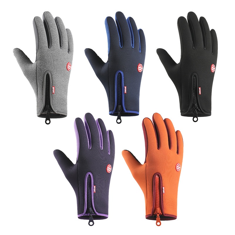 boy Boy Cross-Border Zipper Outdoor Sports Men Autumn Winter Cycling Riding Fleece Touchscreen Waterproof Hiking Gloves_voghion.com