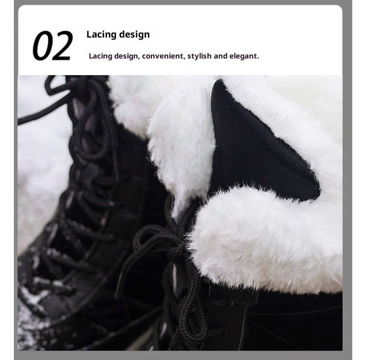 Zees 2025 Damen-Winterskischuhe, warm mit Fleece gefüttert, hohe Schnürschuhe aus Baumwolle, rutschfeste Wanderschuhe_voghion.com