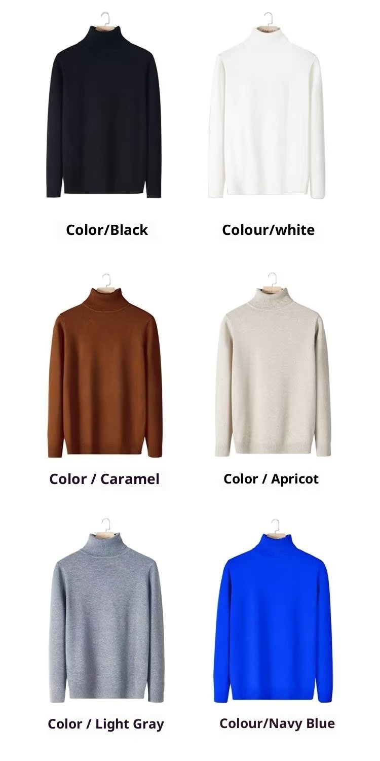 boy Boy Boy Boy Autumn Winter New High Collar Sweater Men Solid Color Inner Layer Knitted Men's Casual Business Slim Fit Base Shirt_voghion.com