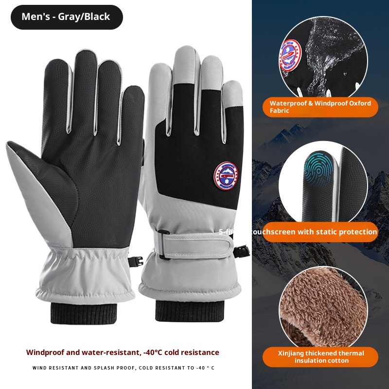 Boy Ski 2025 Winter Herren und Damen Outdoor Bergsteigen Winddicht Kältedicht Fleecegefüttert Touchscreen Verdickt Warme Handschuhe_voghion.com