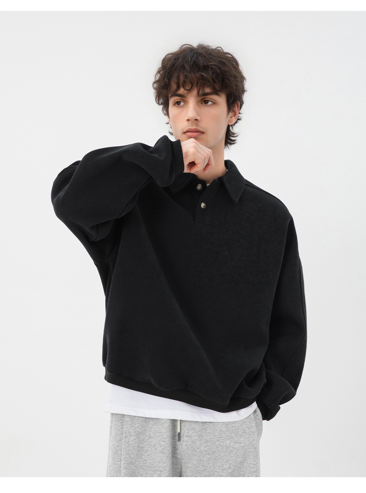 Sweat-shirt Boy Boy 380g épais à col rabattu pour homme, style automne, coupe ample, léger, style vintage Old Money_voghion.com