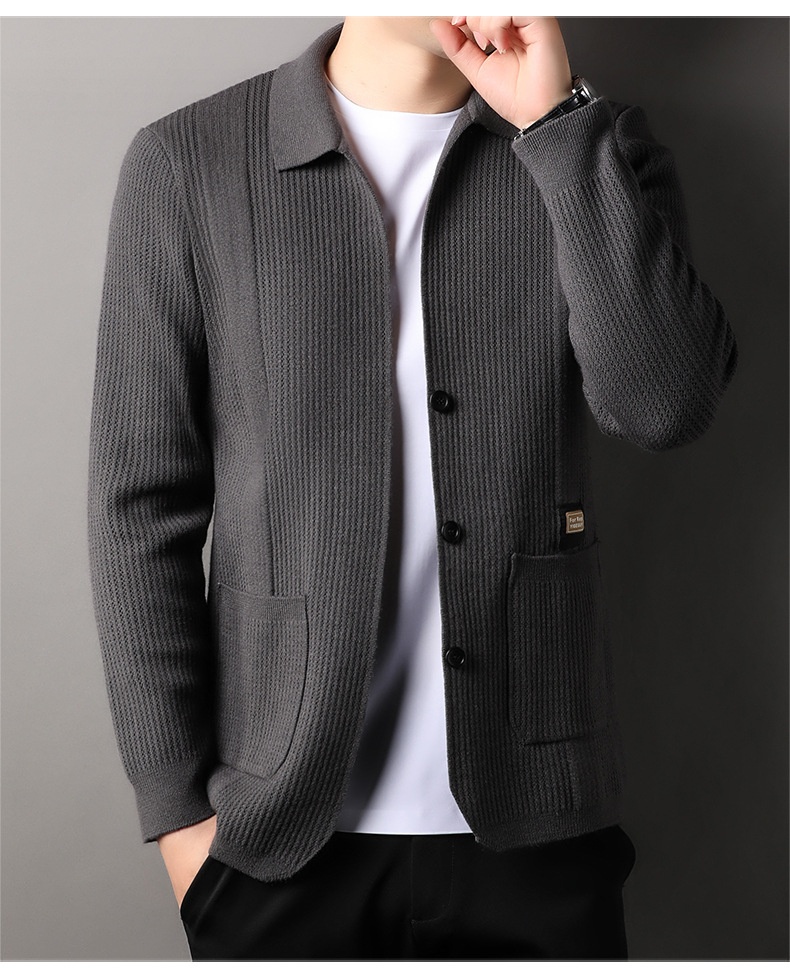 boy Boy Boy Boy Live Streaming Off-Site Dropshipping Autumn Winter Cardigan Men Solid Color Casual Men's Versatile Jacquard Knitted_voghion.com
